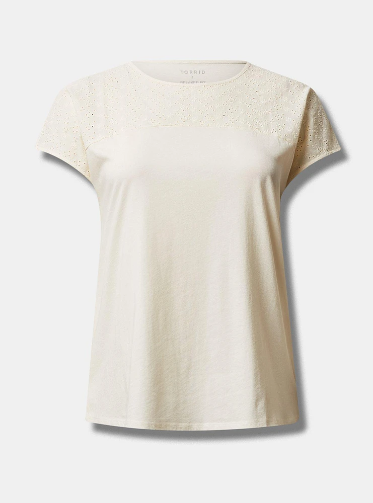 Cotton Eyelet Inset Dolman Short Sleeve Tee