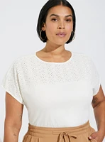 Cotton Eyelet Inset Dolman Short Sleeve Tee