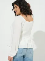 Rayon Slub Smocked Bodice Long Sleeve Blouse