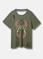 Floral Desert Relaxed Fit Cotton Crew Neck Open Back Distressed Tee