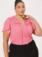 Washable Gauze Smocked Yoke Ruffle Top