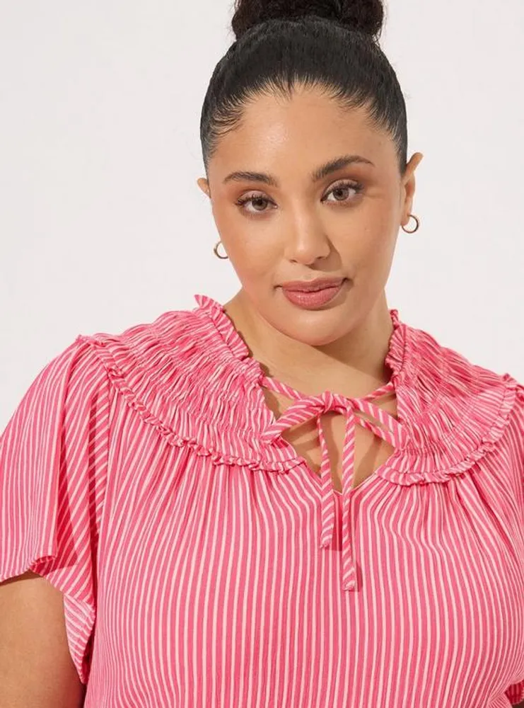 Washable Gauze Smocked Yoke Ruffle Top