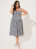 Midi Poplin Sweetheart Shirred Dress