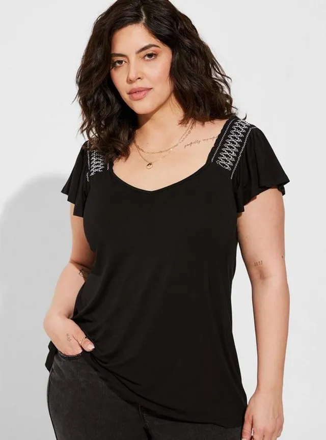 TORRID Sheer Stretch Mesh Smocked Neck Flutter Sleeve Top