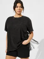 Vintage Cotton Jersey Crew Neck Fringe Back Relaxed Tee