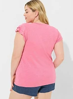 Super Soft Slub Crew Neck Double Ruffle Sleeve Tee