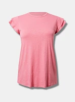 Super Soft Slub Crew Neck Double Ruffle Sleeve Tee