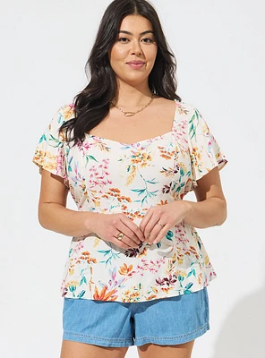 Peplum Challis Sweetheart Flutter Sleeve Top