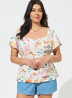 Peplum Challis Sweetheart Flutter Sleeve Top