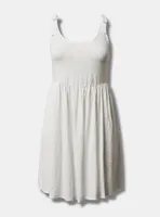 Mini Cotton Slub Tie Shoulder Beach Dress