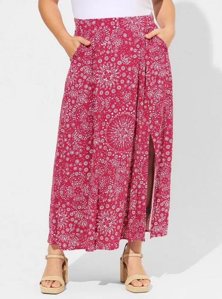 Maxi Rayon Slub Double Slit Skirt