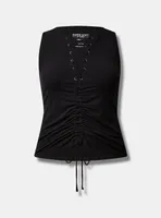 Fitted Super Soft Rib Lace Up Ruched Tie Front Crop Tank