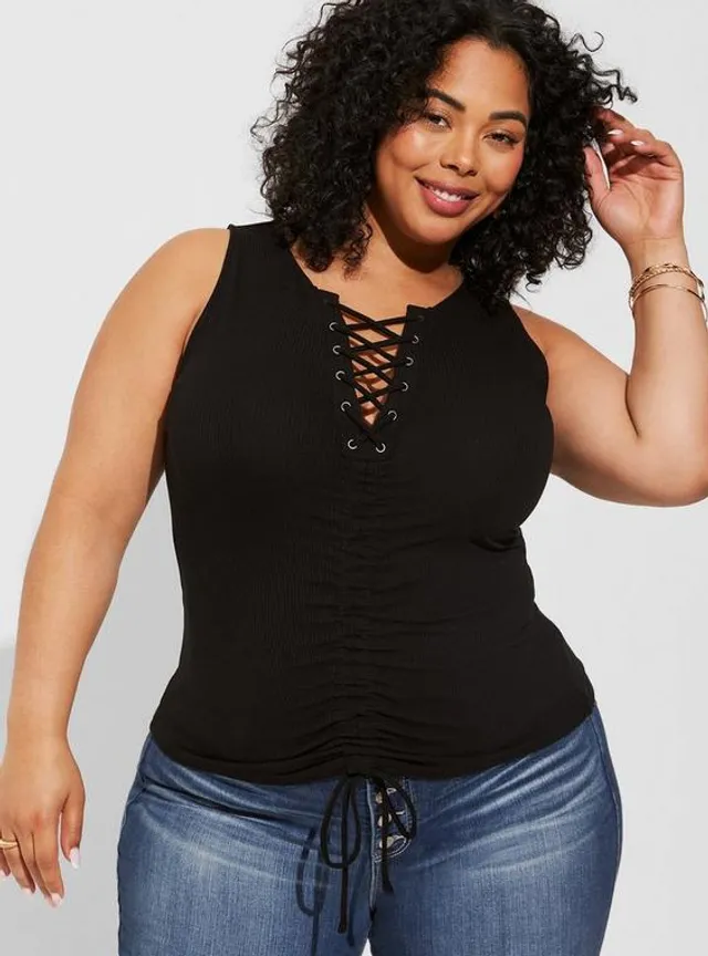 Plus Size - Super Soft Crew Neck Lace Yoke Tank - Torrid