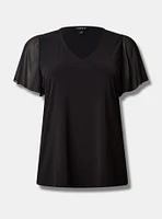 Studio Knit V-Neck Chiffon Sleeve Tee