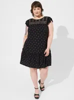 Mini Rayon Slub Crochet Yoke Shift Dress