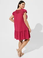 Mini Rayon Slub Crochet Yoke Shift Dress