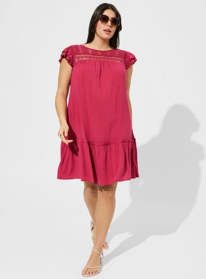 Mini Rayon Slub Crochet Yoke Shift Dress