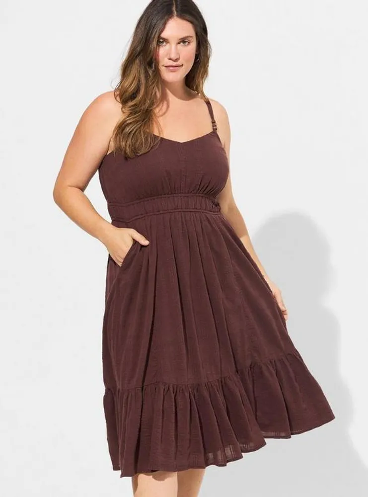 Midi Textured Cotton Tiered Dress