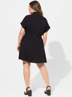 Rayon Slub Button-Front Collared Dress
