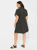 Rayon Slub Button-Front Collared Dress