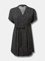 Rayon Slub Button-Front Collared Dress