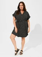 Rayon Slub Button-Front Collared Dress