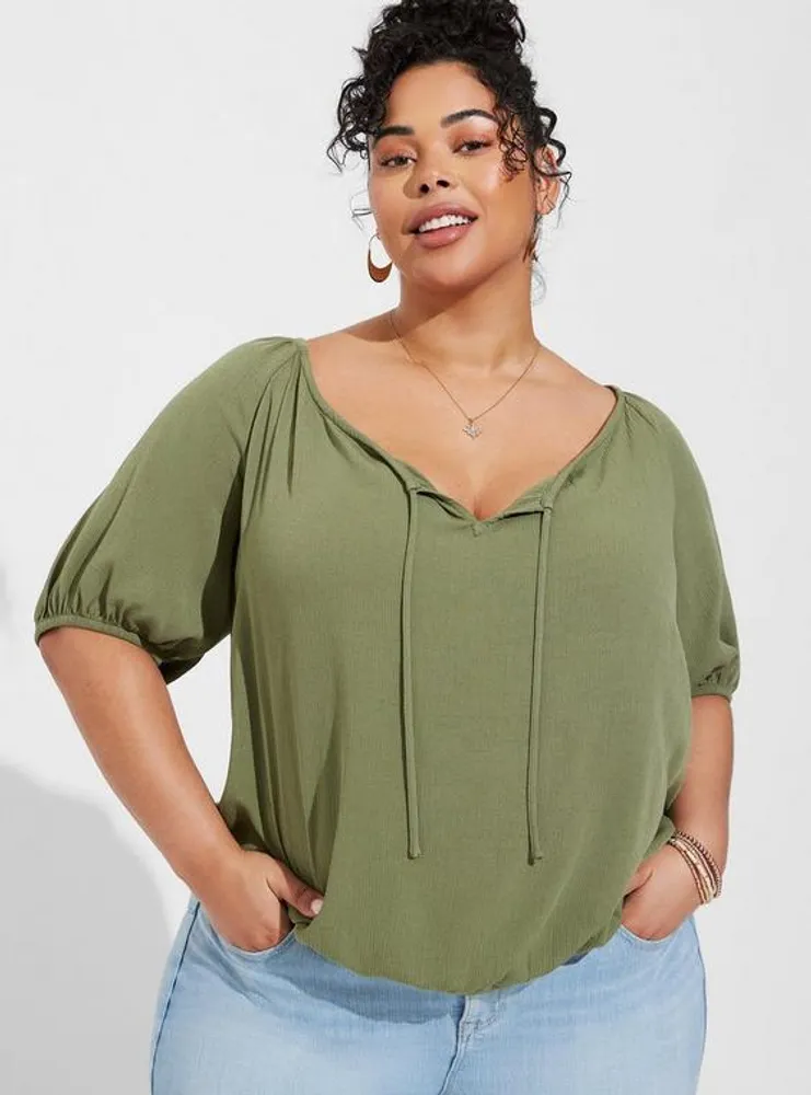 Plus Size - Crinkle Gauze Embroidered Top - Torrid