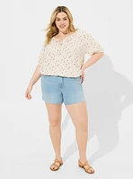 Washable Crinkle Gauze Blouson Short Sleeve Crop Top