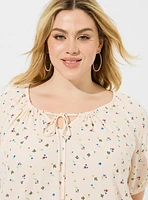 Washable Crinkle Gauze Blouson Short Sleeve Crop Top