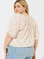 Washable Crinkle Gauze Blouson Short Sleeve Crop Top