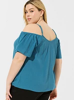 Washable Crinkle Gauze Cold Shoulder Top