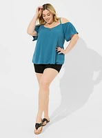 Washable Crinkle Gauze Cold Shoulder Top