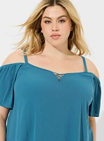 Washable Crinkle Gauze Cold Shoulder Top