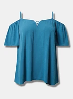 Washable Crinkle Gauze Cold Shoulder Top