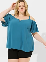 Washable Crinkle Gauze Cold Shoulder Top