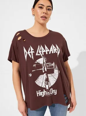 Def Leppard Relax Fit Cotton Distressed Open Back Tee