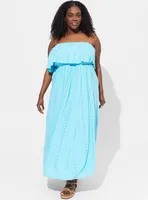 Maxi Eyelet Strapless Smocked Bodice Dress