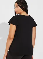 Super Soft Slub Crew Neck Flutter Sleeve Drawstring Side Tie Tee