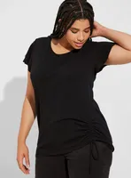 Super Soft Slub Crew Neck Flutter Sleeve Drawstring Side Tie Tee