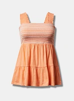 Cotton Modal Slub Square Neck Smocked Babydoll Tank