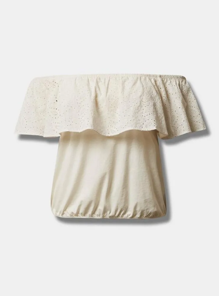 Vintage Cotton Jersey Off The Shoulder Eyelet Banded Bottom Top