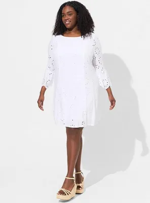 Mini Challis Eyelet Dress