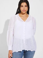 Chiffon Ruffle Collar Eyelet Embroidered Blouse