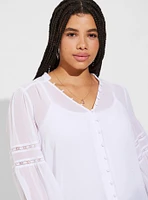 Chiffon Ruffle Collar Eyelet Embroidered Blouse