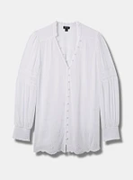 Chiffon Ruffle Collar Eyelet Embroidered Blouse