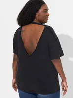 Vacay Relaxed Fit Cotton Crew Neck Open Back Tee