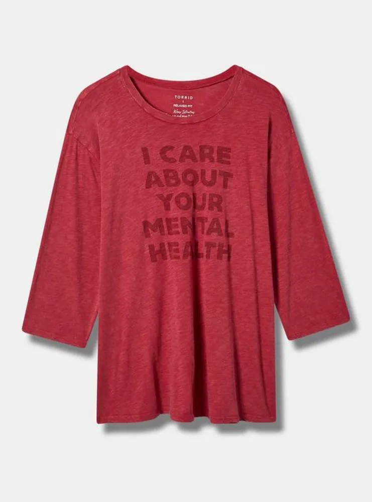 #TORRIDSTRONG Mental Health Relaxed Fit Cotton Burn Out Crew Neck 3/4 Sleeve Varsity Tee