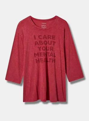 #TORRIDSTRONG Mental Health Relaxed Fit Cotton Burn Out Crew Neck 3/4 Sleeve Varsity Tee