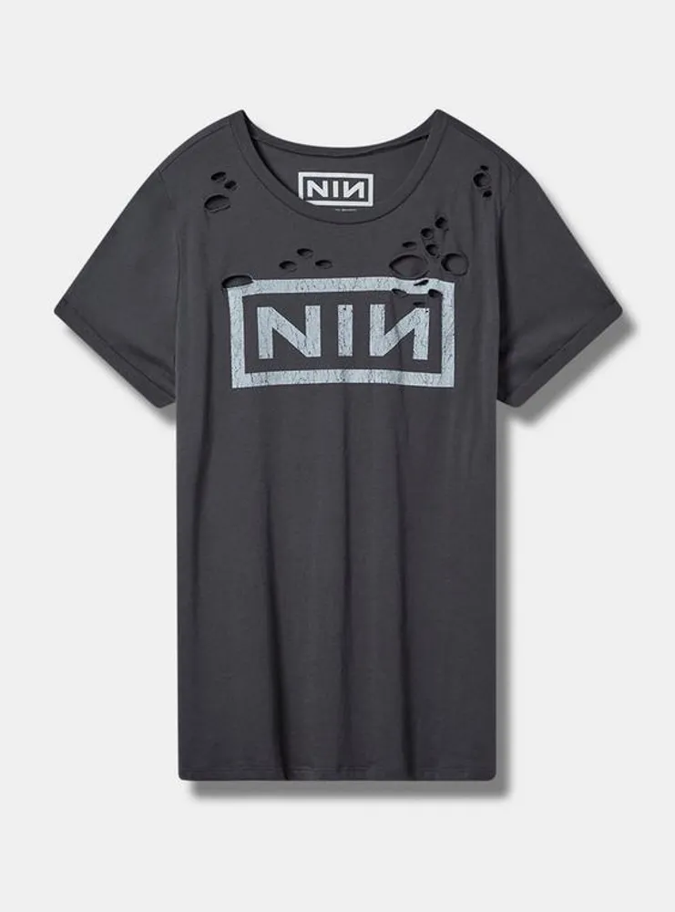 Nine Inch Nails Relaxed Fit Cotton Distressed Tunic Tee