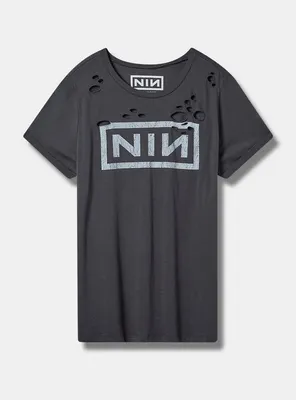 Nine Inch Nails Relaxed Fit Cotton Distressed Tunic Tee